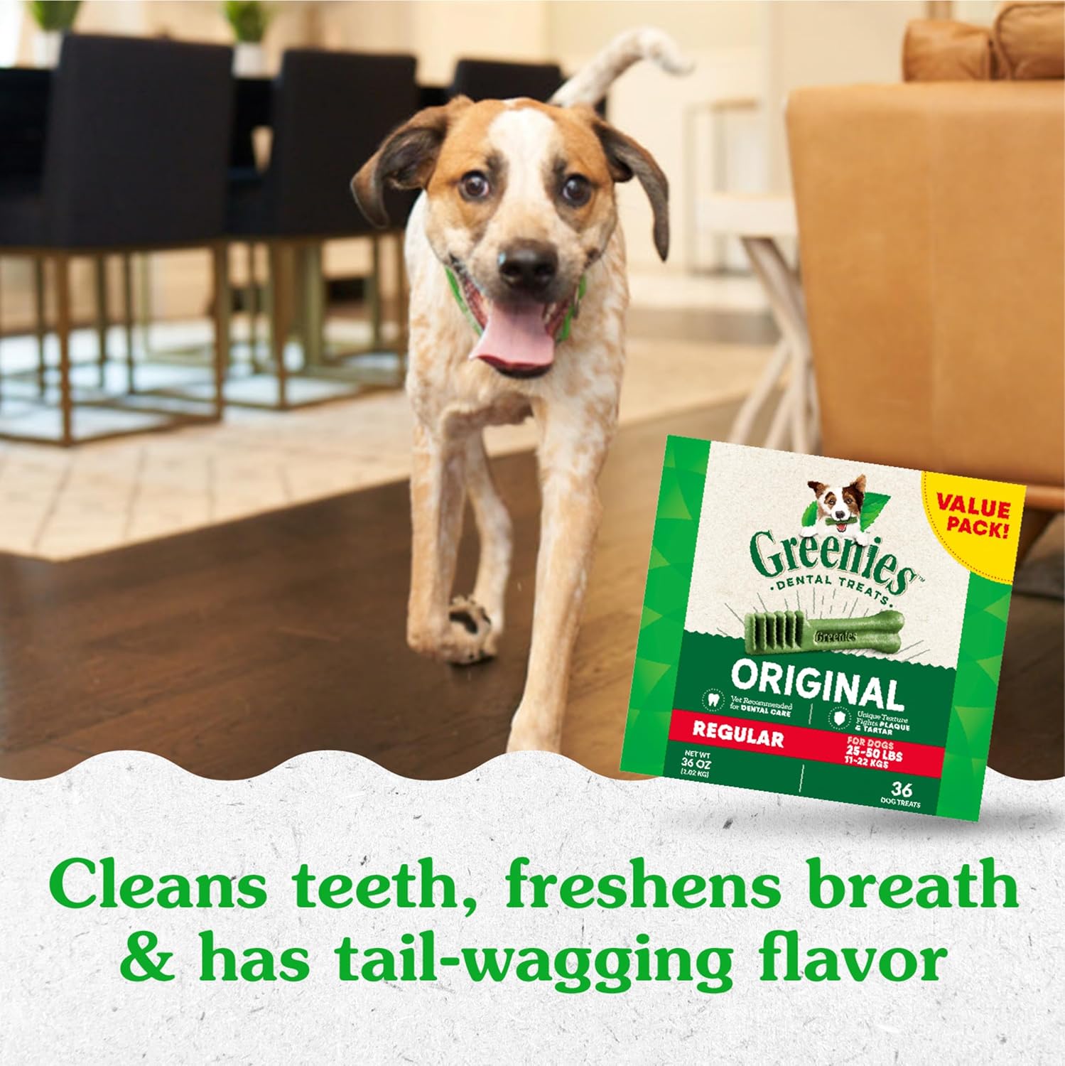 Original Regular Dental Dog Treats - 36 Oz Pack (36 Treats) for Fresh Breath and Healthy Teeth