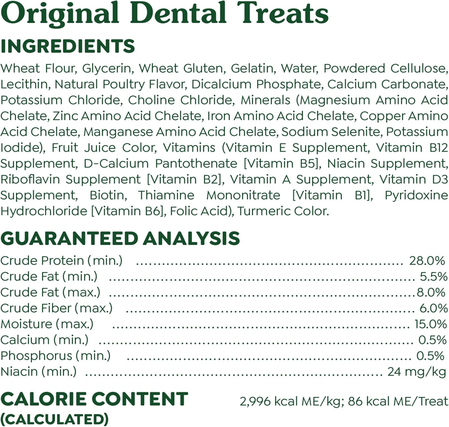 Original Regular Dental Dog Treats - 36 Oz Pack (36 Treats) for Fresh Breath and Healthy Teeth