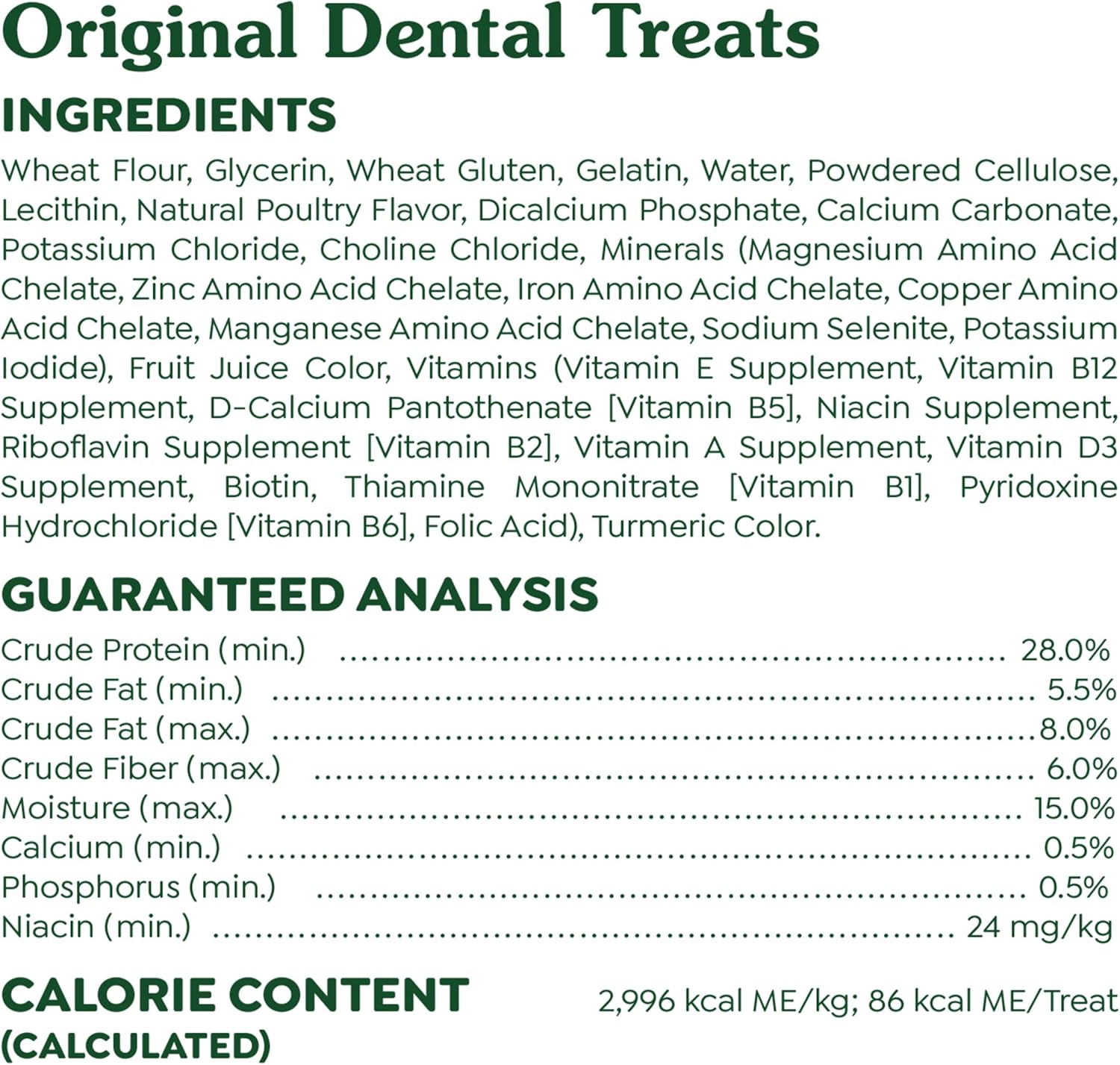 Original Regular Dental Dog Treats - 36 Oz Pack (36 Treats) for Fresh Breath and Healthy Teeth