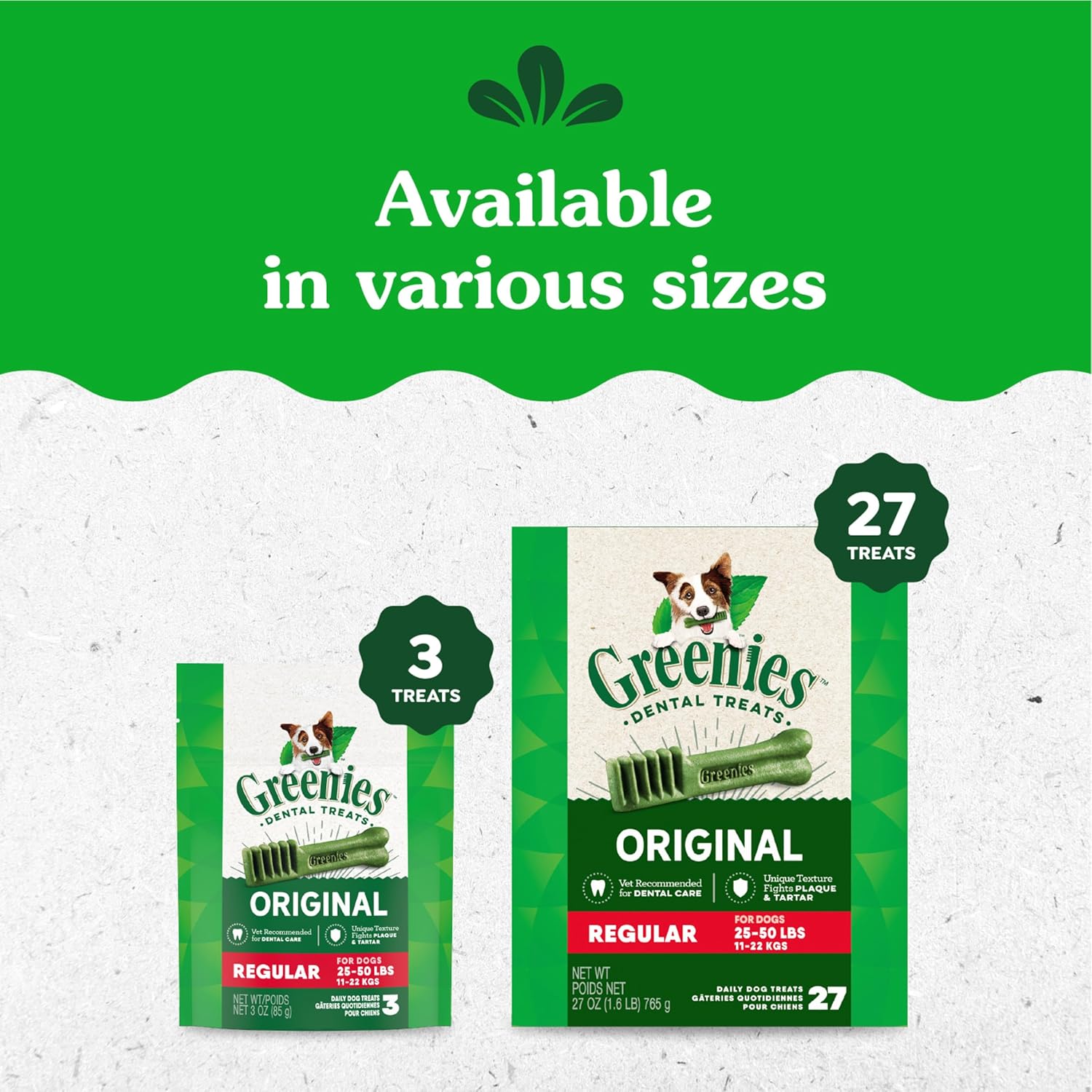 Original Regular Dental Dog Treats - 36 Oz Pack (36 Treats) for Fresh Breath and Healthy Teeth